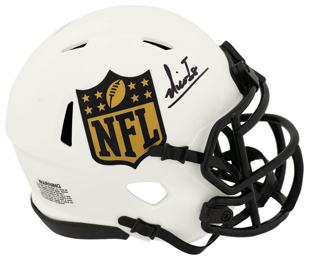 IAMMIN302 Nico Iamaleava Signed NFL Shield Logo Lunar Riddell Speed Mini Helmet