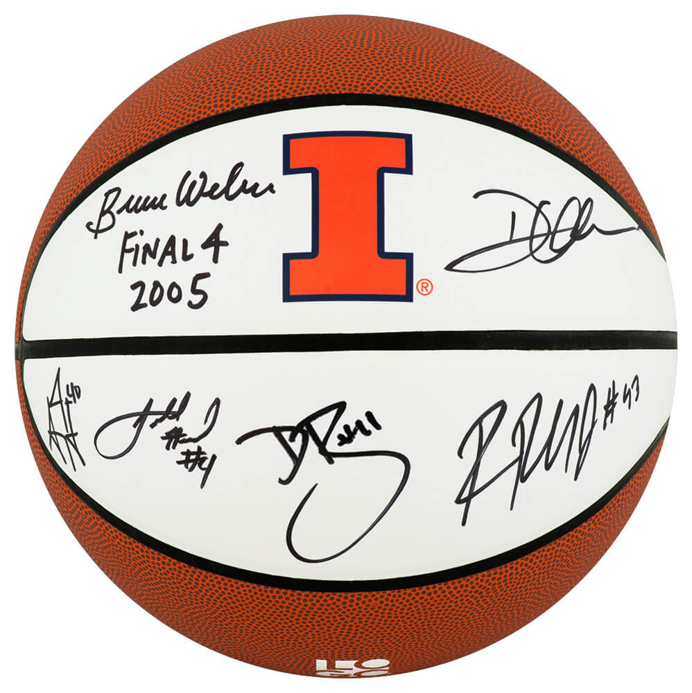 ILLBSK202 2005 Illinois Fighting Illini Team Signed Illinois Logo Brands Basketball with 6-Signatures & 2005 Final 4