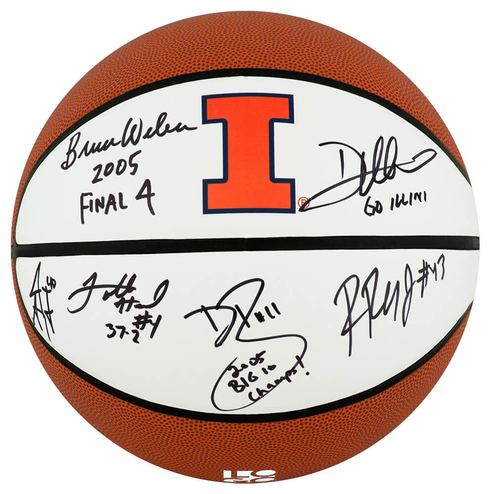 ILLBSK203 2005 Illinois Fighting Illini Team Signed Illinois Logo Brands Basketball with 6-Signatures, 4-Inscriptions