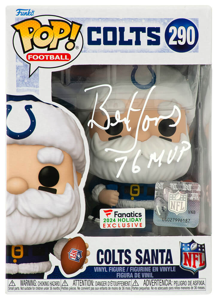 JONFUN300 Bert Jones Signed Indianapolis Colts Santa Funko Pop Doll - No.290 with 76 MVP