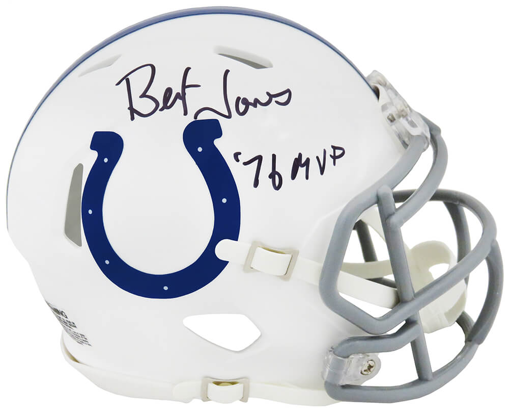 JONMIN332 Bert Jones Signed Indianapolis Colts White Speed Mini Helmet with 76 MVP