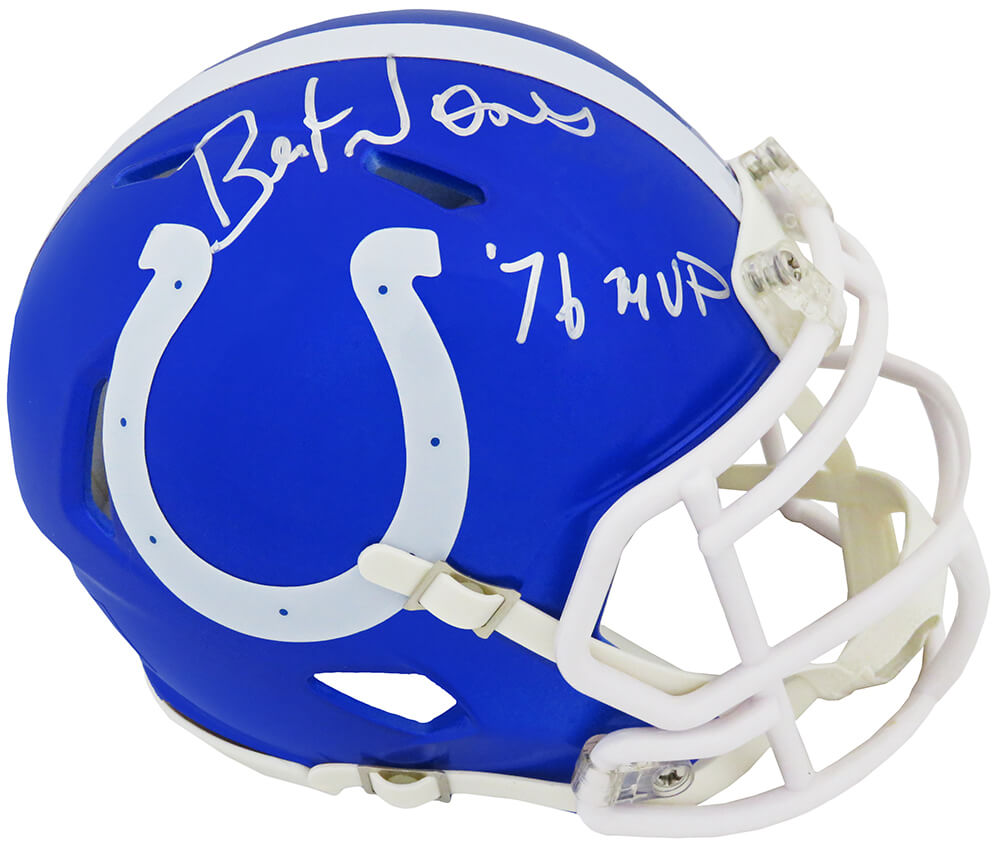 JONMIN333 Bert Jones Signed Indianapolis Colts Blue Flash Riddell Mini Helmet with 76 MVP