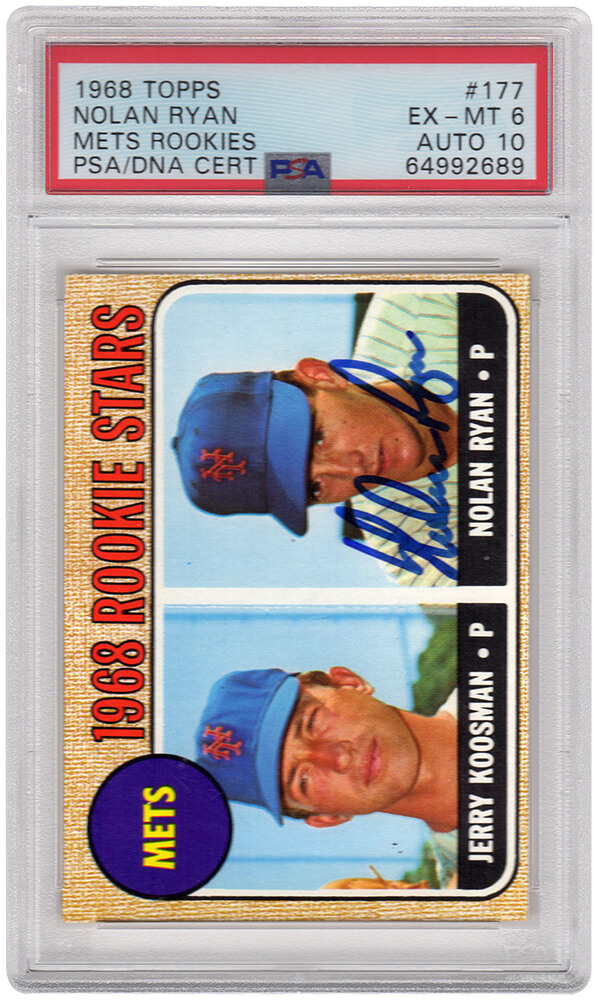 PS1NR68TH Nolan Ryan & Jerry Koosman   York Mets 1968 Topps Baseball No.177 RC Rookie Card - PSA 6 & Auto Grade 10