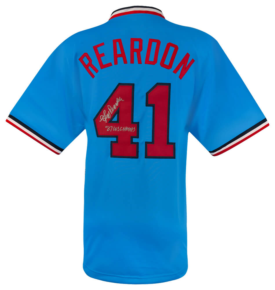 REAJRY101 Jeff Reardon Signed Baby Blue Throwback Custom Baseball Jersey with 87 WS Champs