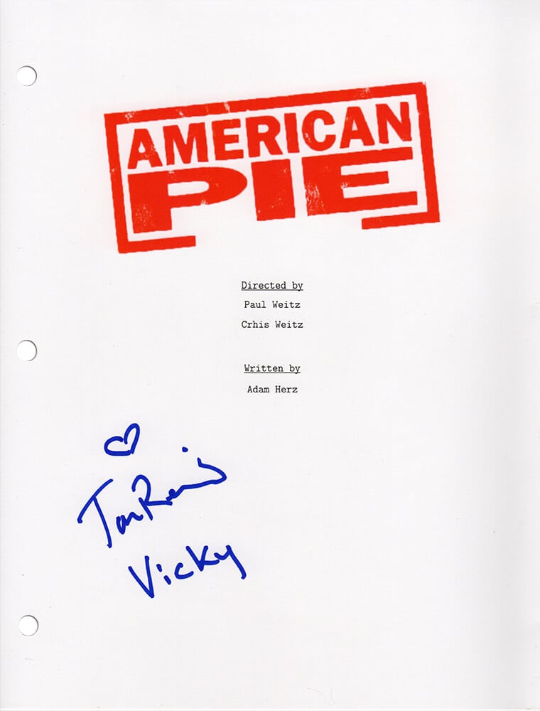 REIOTH500 Tara Reid Signed American Pie Movie Script Cover Page with Vicky