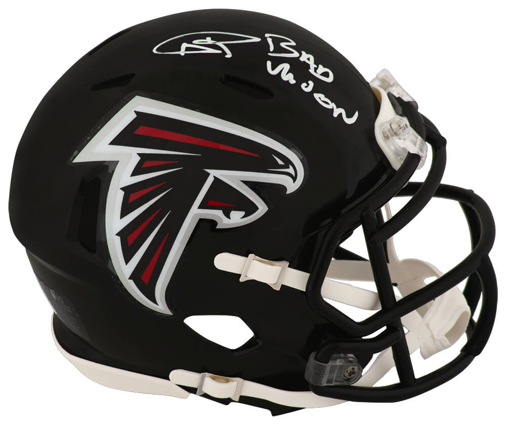 RISMIN361 Andre Rison Signed Atlanta Falcons Throwback 2003-2019 Style Riddell Speed Mini Helmet with Bad Moon