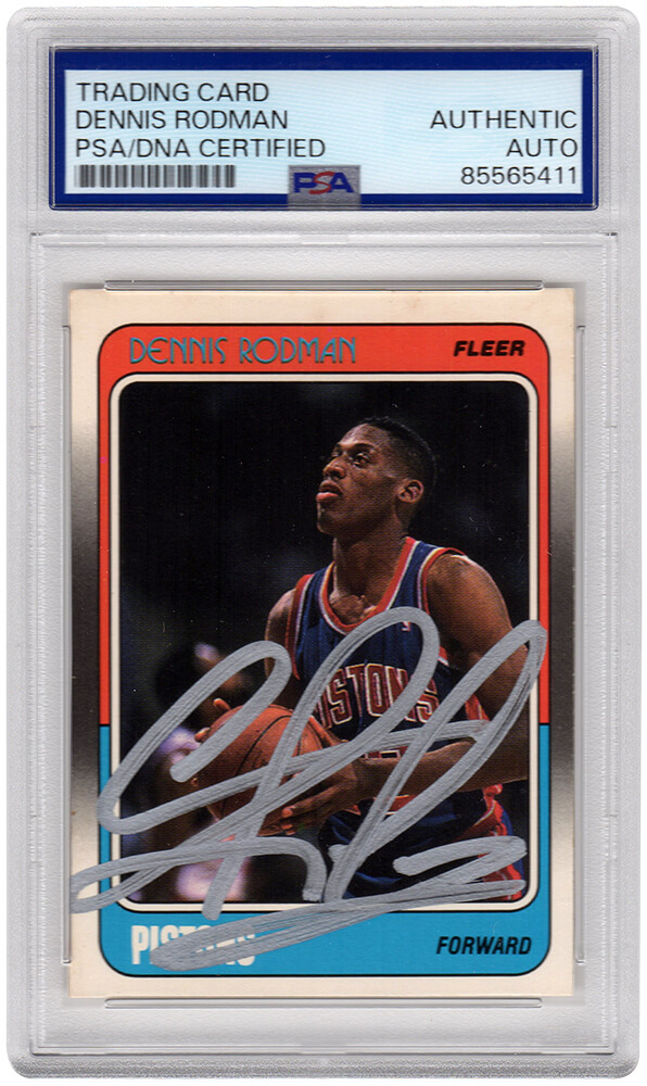 RODCAR205 Dennis Rodman Signed Detroit Pistons 1988 Fleer Rookie Basketball Card - No.43 - PSA & DNA Encapsulated