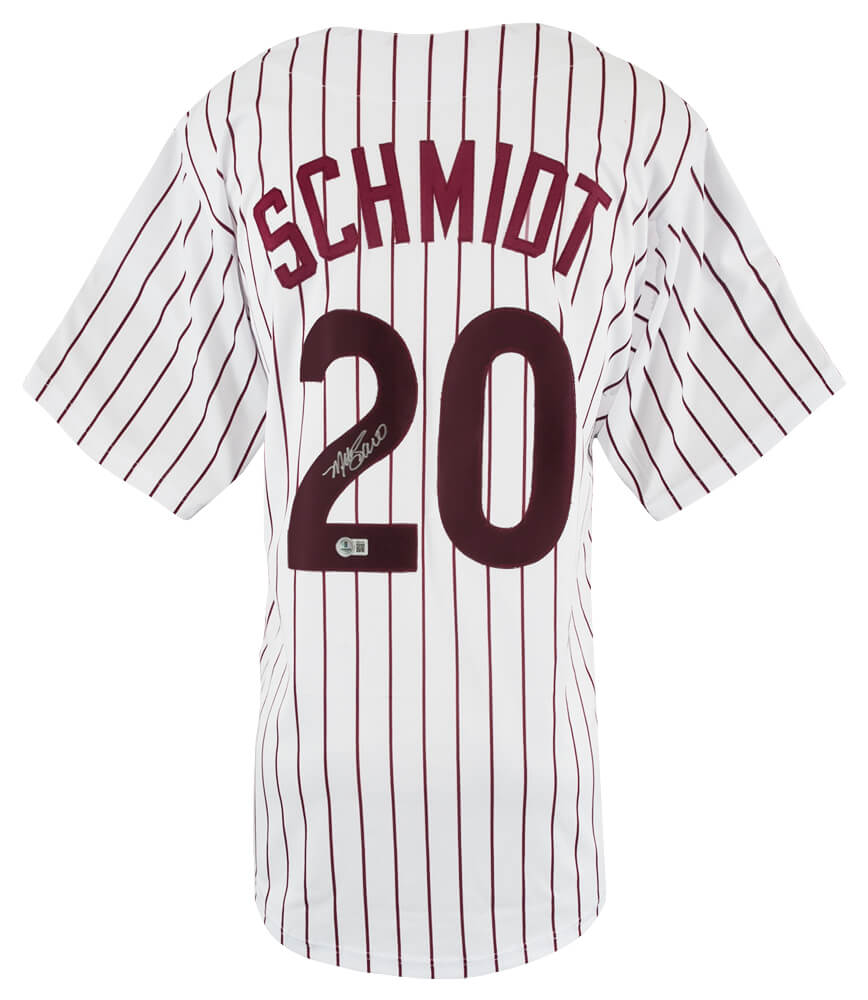 SCHJRY120 Mike Schmidt Signed White Pinstripe Throwback Custom Baseball Jersey - Beckett