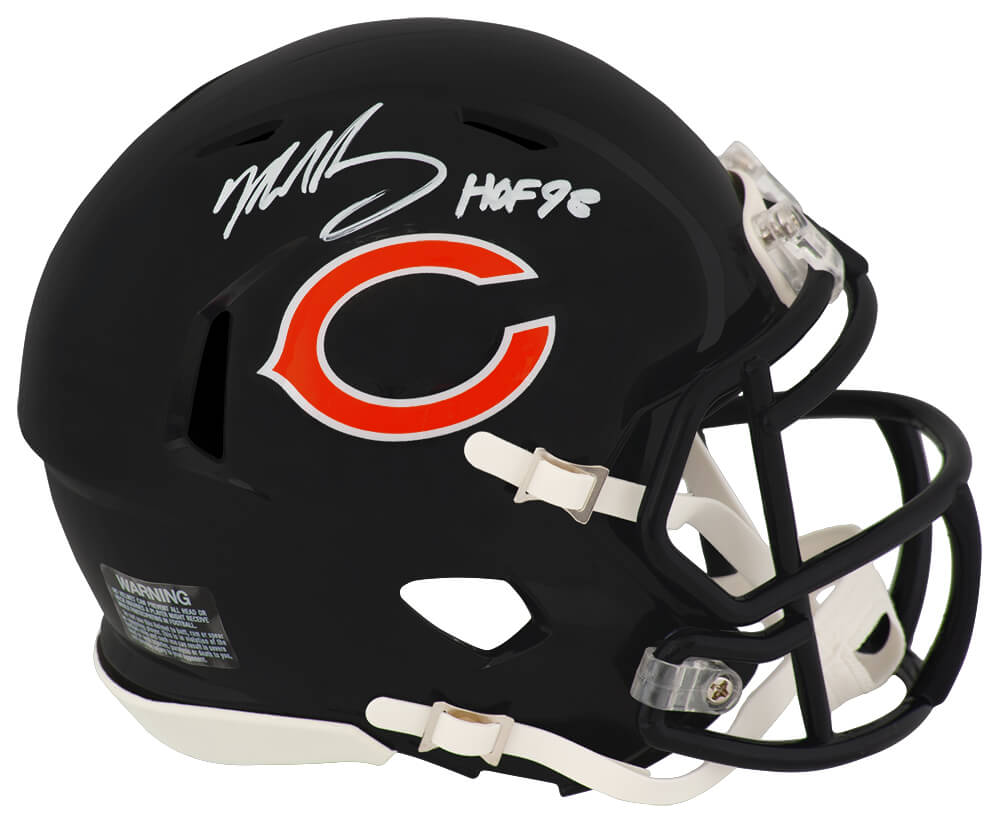 SINMIN336 Mike Singletary Signed Chicago Bears Riddell Speed Mini Helmet with HOF-98 - White