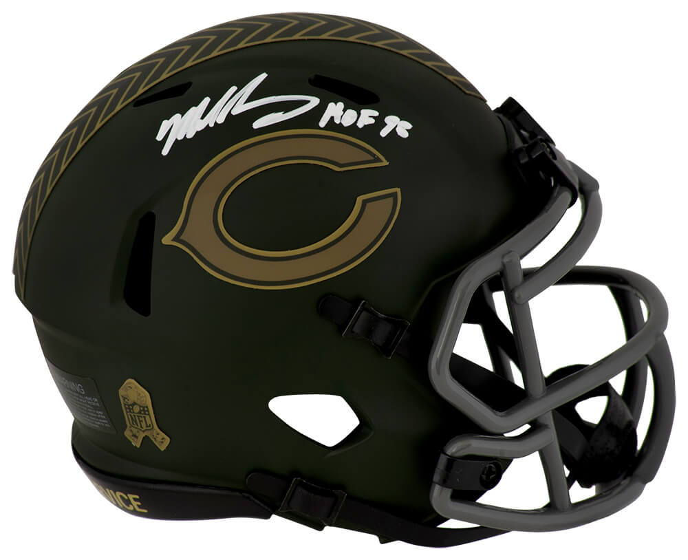 SINMIN337 Mike Singletary Signed Chicago Bears 2025 Salute Riddell Speed Mini Helmet with HOF-98 - White