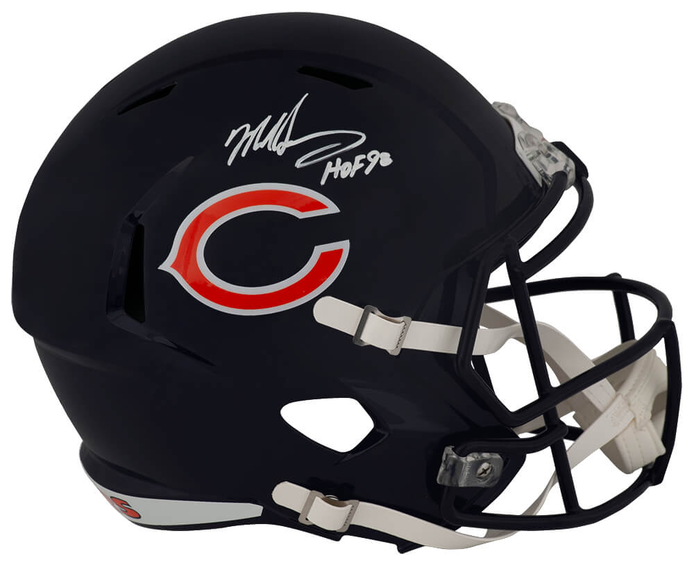 SINREP328 Mike Singletary Signed Chicago Bears Riddell Full Size Speed Replica Helmet with HOF-98 - White