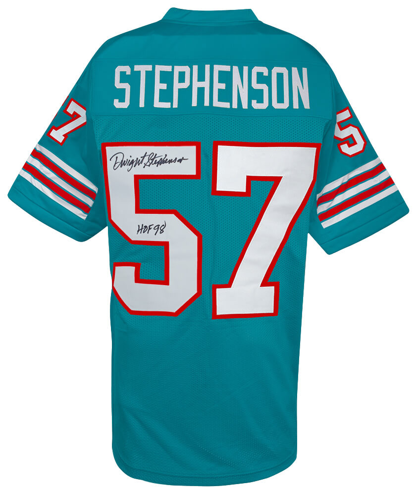 STEJRY312 Dwight Stephenson Signed Teal Custom Football Jersey with HOF-98