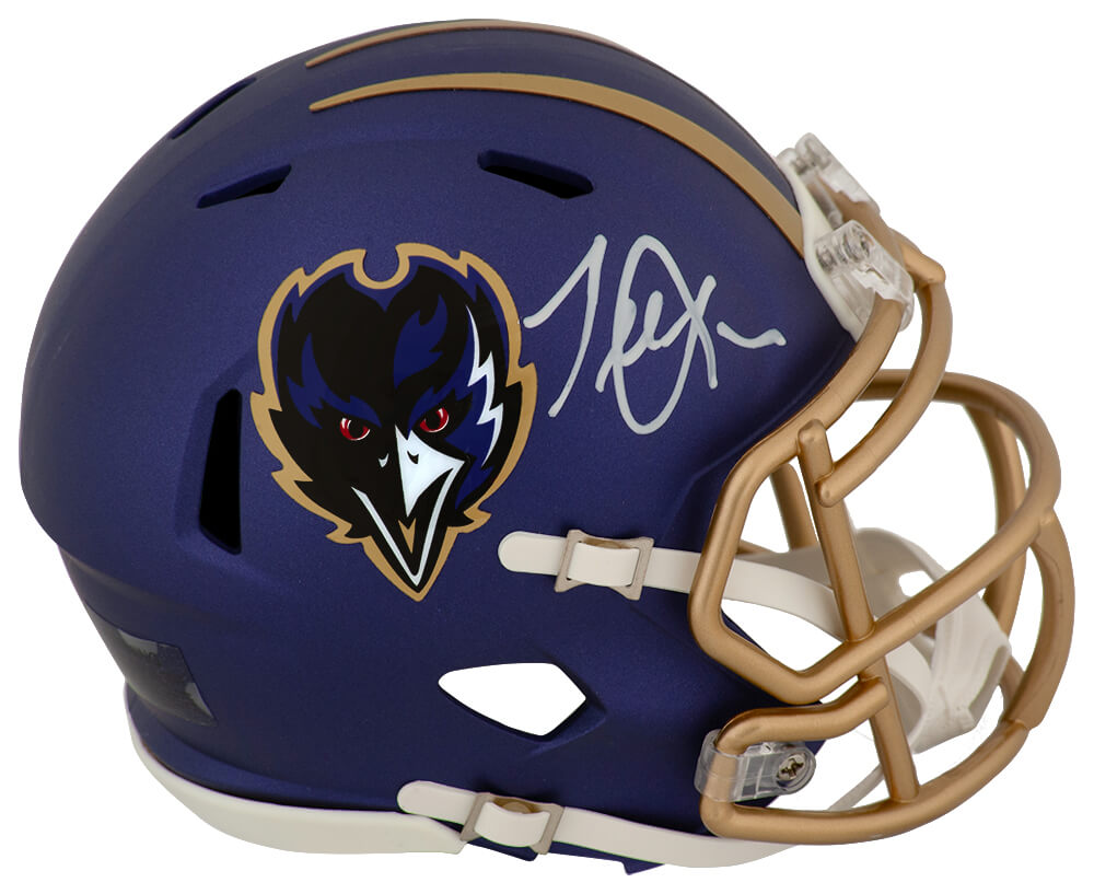 SUGMIN303 Terrell Suggs Signed Baltimore Ravens 2024 Alternate Purple Riddell Speed Mini Helmet