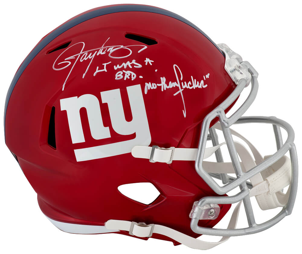TAYREP361 Lawrence Taylor Signed   York Giants Flash Riddell Full Size Speed Replica Helmet with LT Bad MFer