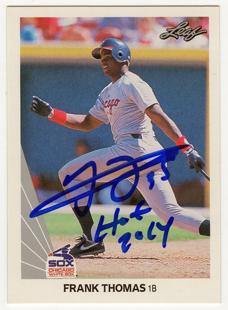 THOCAR128 Frank Thomas Signed Chicago White Sox 1990 Leaf Rookie Baseball Card - No.300 with HOF 2014