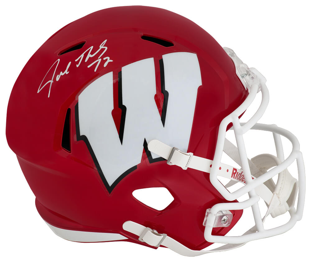 THOREP351 Joe Thomas Signed Wisconsin decalrs Flash Riddell Full Size Speed Replica Helmet