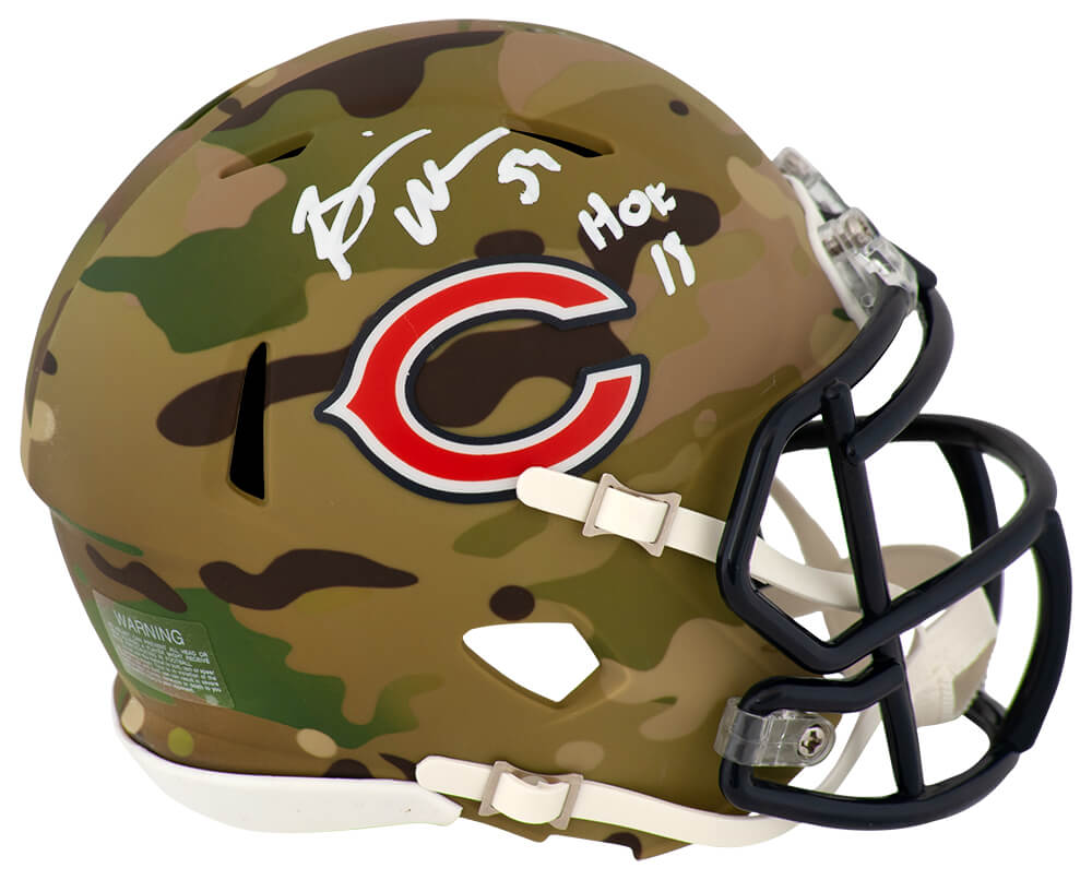 URLMIN310 Brian Urlacher Signed Chicago Bears Camo Riddell Speed Mini Helmet with HOF-18