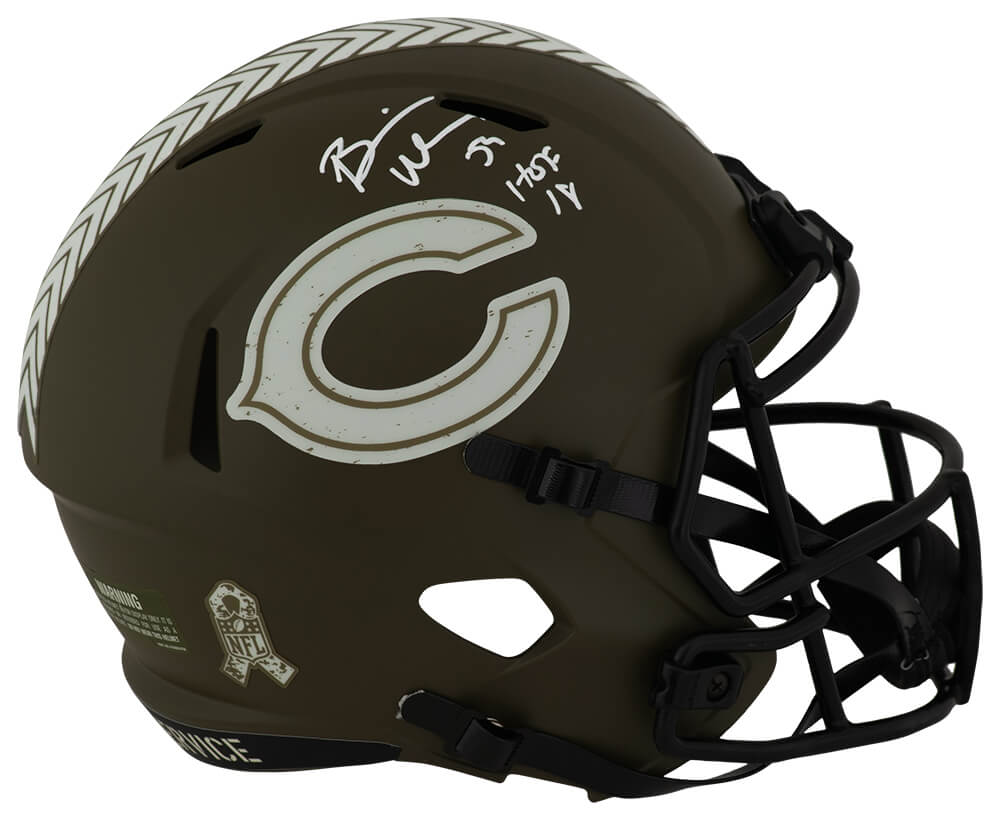URLREP313 Brian Urlacher Signed Chicago Bears Salute to Service Riddell Full Size Speed Replica Helmet with HOF-18