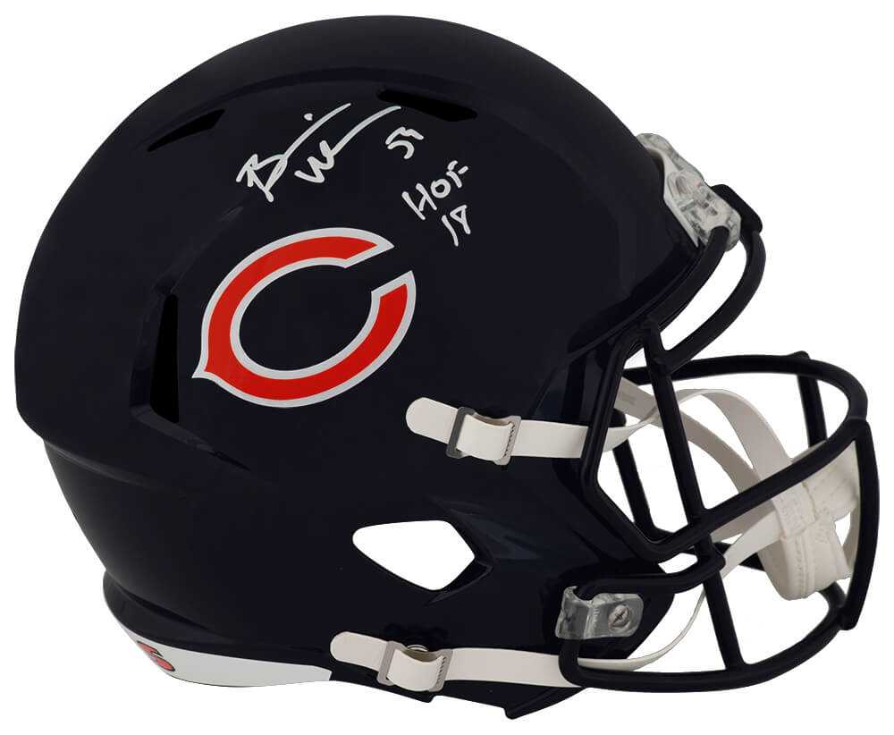 URLREP315 Brian Urlacher Signed Chicago Bears Riddell Full Size Speed Replica Helmet with HOF-18 - White