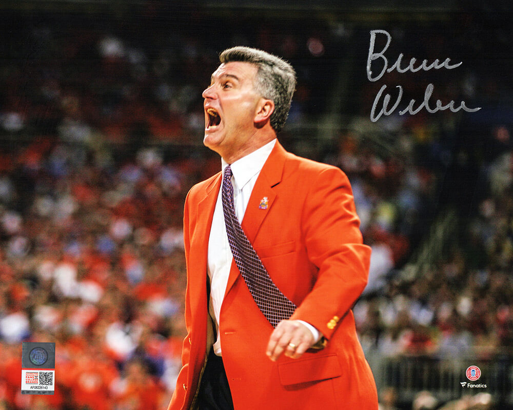 WEB08P200 8 x 10 in. Bruce Weber Signed Illinois Fighting Illini Orange Jacket Coaching Photo