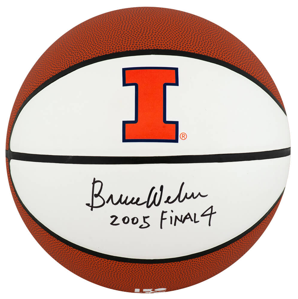 WEBBSK230 Bruce Weber Signed Illinois Fighting Illini Logo Brand White Panel Basketball with 2005 Final 4