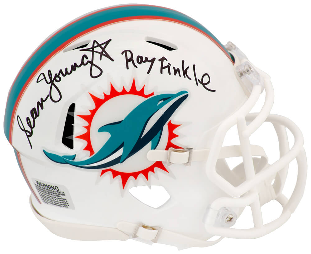 YOUMIN500 Sean Young Signed Miami Dolphins Riddell Speed Mini Helmet with Ray Finkle