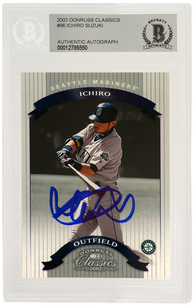 SUZCAR101 Ichiro Suzuki Signed Seattle Mariners 2002 Donruss Classics Baseball Trading Card - No.96 - Beckett Encapsulated