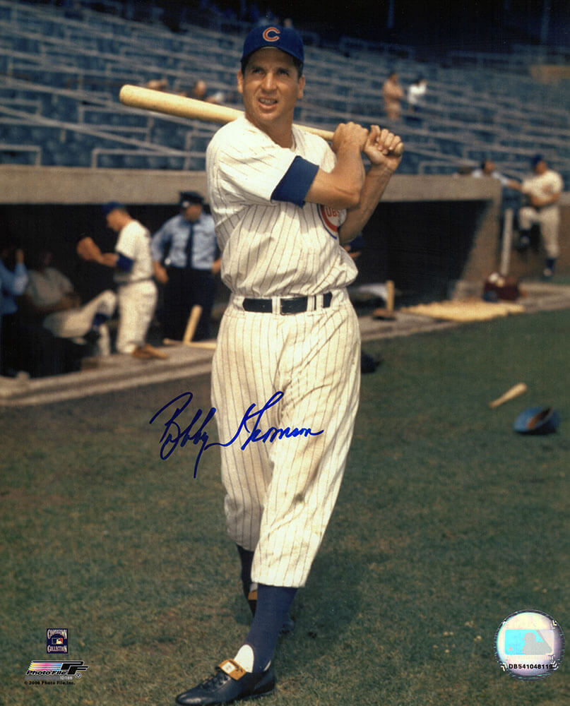 THO08P132TW 8 x 10 in. Bobby Thomson Signed Chicago Cubs Swinging Pose Photo