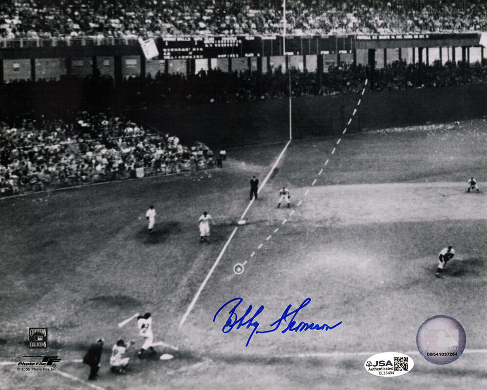 THO08P133 8 x 10 in. Bobby Thomson Signed San Francisco Giants Shot Heard Around World HR Black & White Photo - JSA