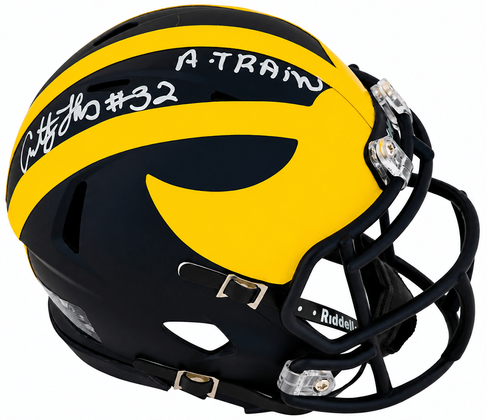 THOMIN366 Anthony Thomas Signed Michigan Wolverines Riddell Speed Mini Helmet with A-Train