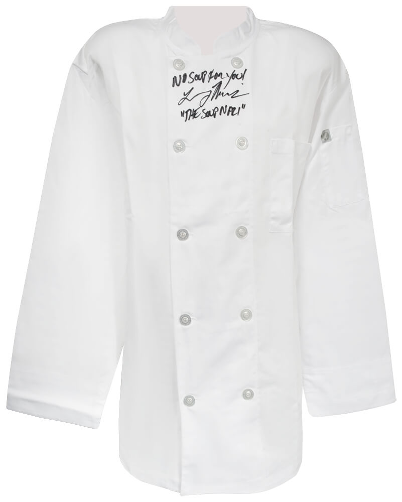 THOOTH502 Larry Thomas Signed Chef Works White Chef Jacket with the Soup Nazi, No Soup for You