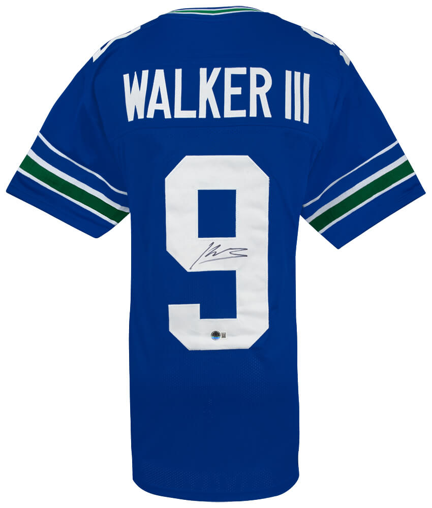 WALJRY311 Kenneth Walker III Signed Blue Throwback Custom Football Jersey - Beckett