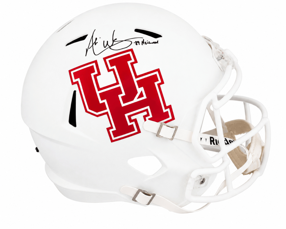 WARREP350 Andre Ware Signed Houston Cougars White Riddell Full Size Speed Replica Helmet with 89 Heisman