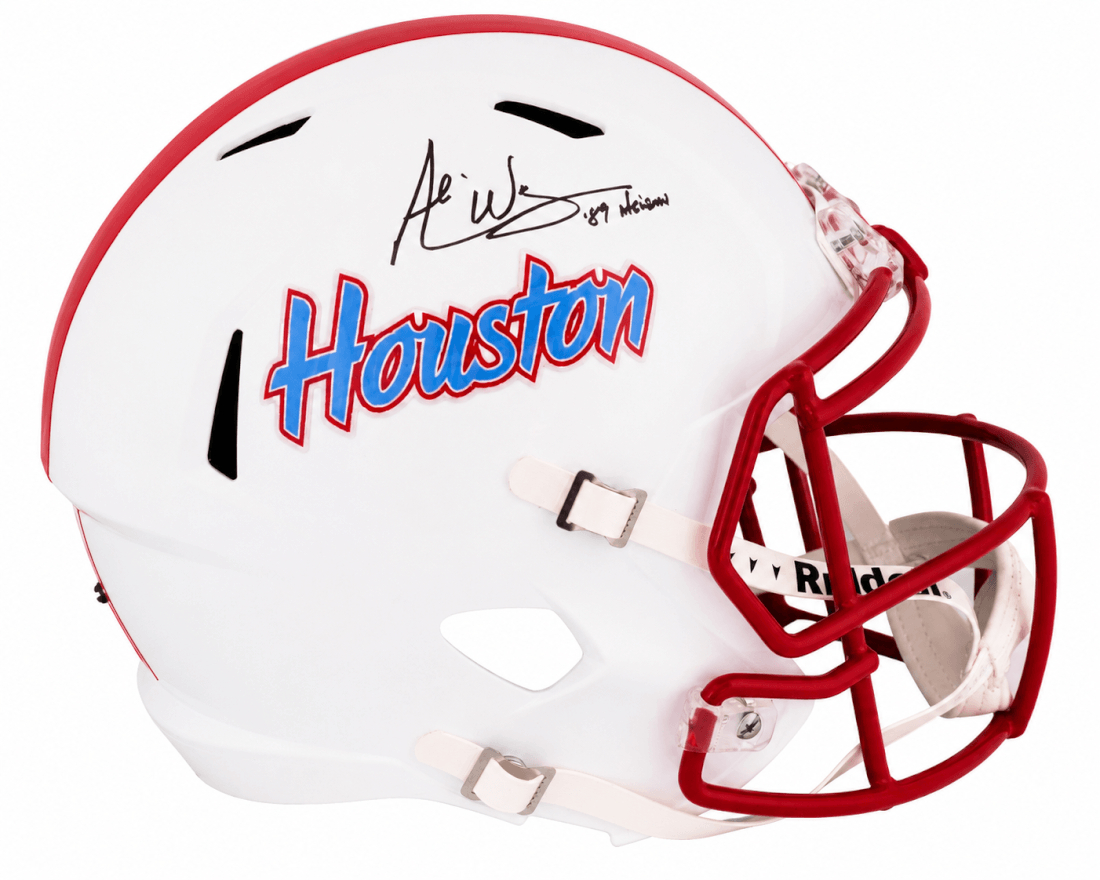 WARREP351 Andre Ware Signed Houston Cougars Throwback Riddell Full Size Speed Replica Helmet with 89 Heisman