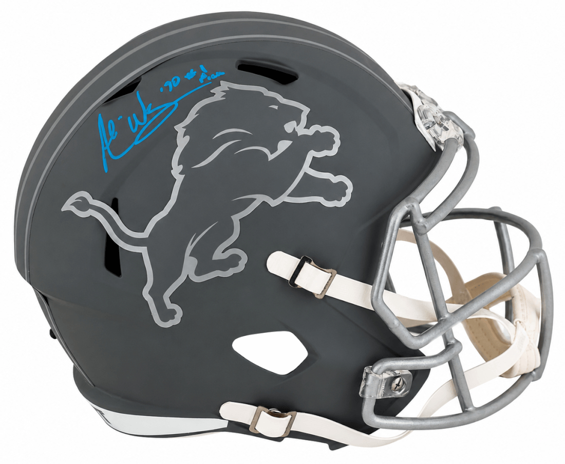 WARREP353 Andre Ware Signed Detroit Lions Slate Riddell Full Size Speed Replica Helmet with 90 No.1 Pick