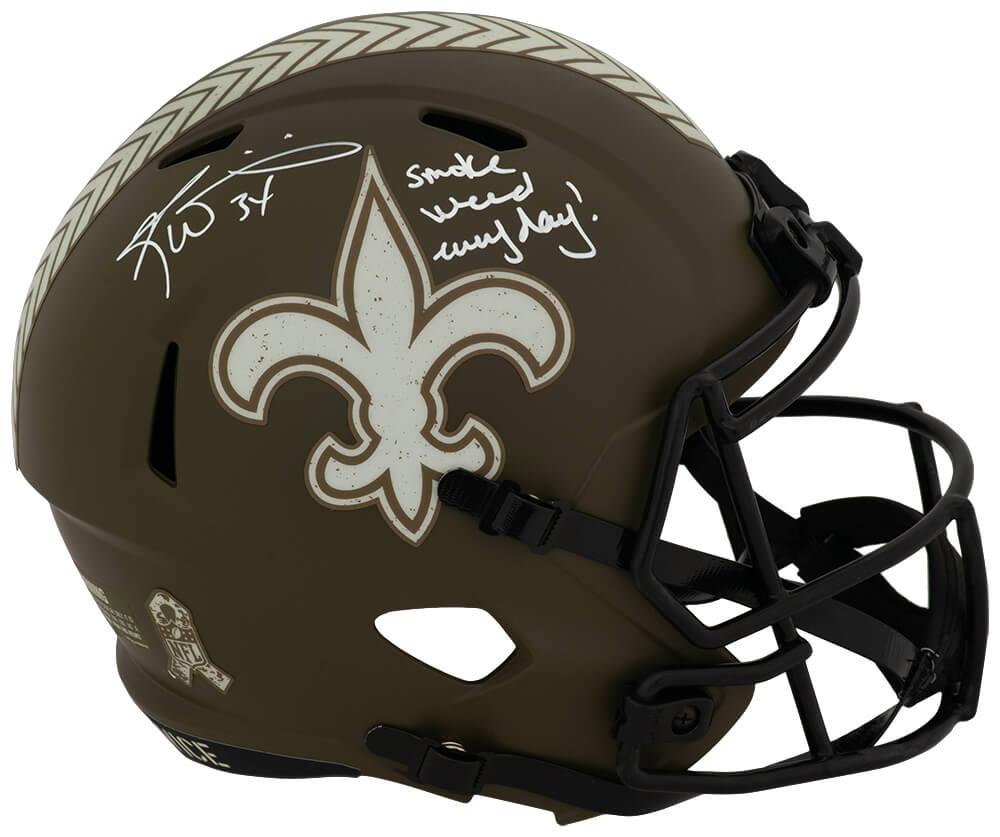 WILREP368 Ricky Williams Signed   Orleans Saints Salute Riddell Full Size Speed Replica Helmet with Smoke Weed Everyday