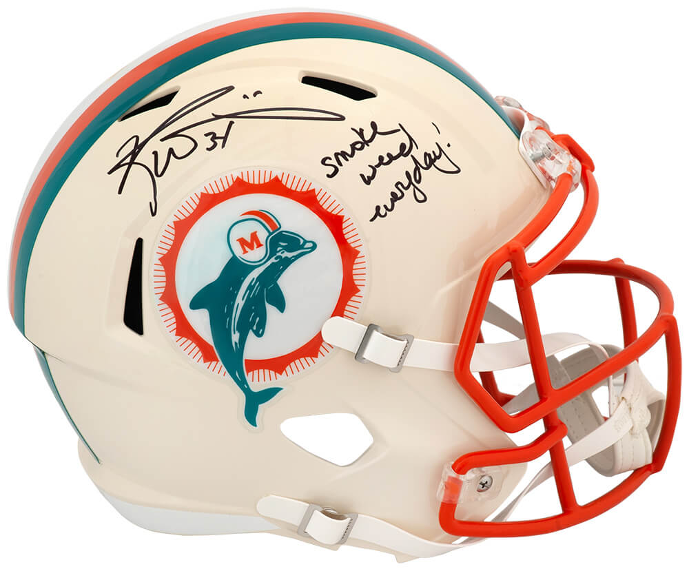 WILREP369 Ricky Williams Signed Miami Dolphins Retro Riddell Full Size Speed Replica Helmet with Smoke Weed Everyday