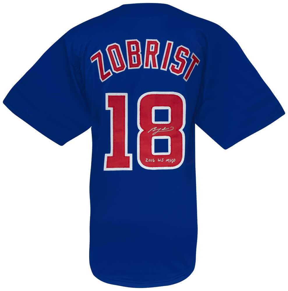 ZOBJRY107 Ben Zobrist Signed Blue Custom Baseball Jersey with 2016 WS MVP