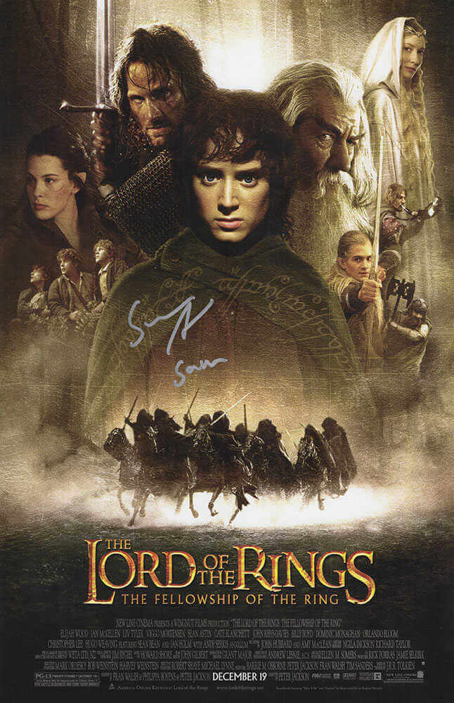 ASTPST501 11 x 17 in. Sean Astin Signed Lord of the Rings the Fellowship of the Ring Movie Poster with Sam