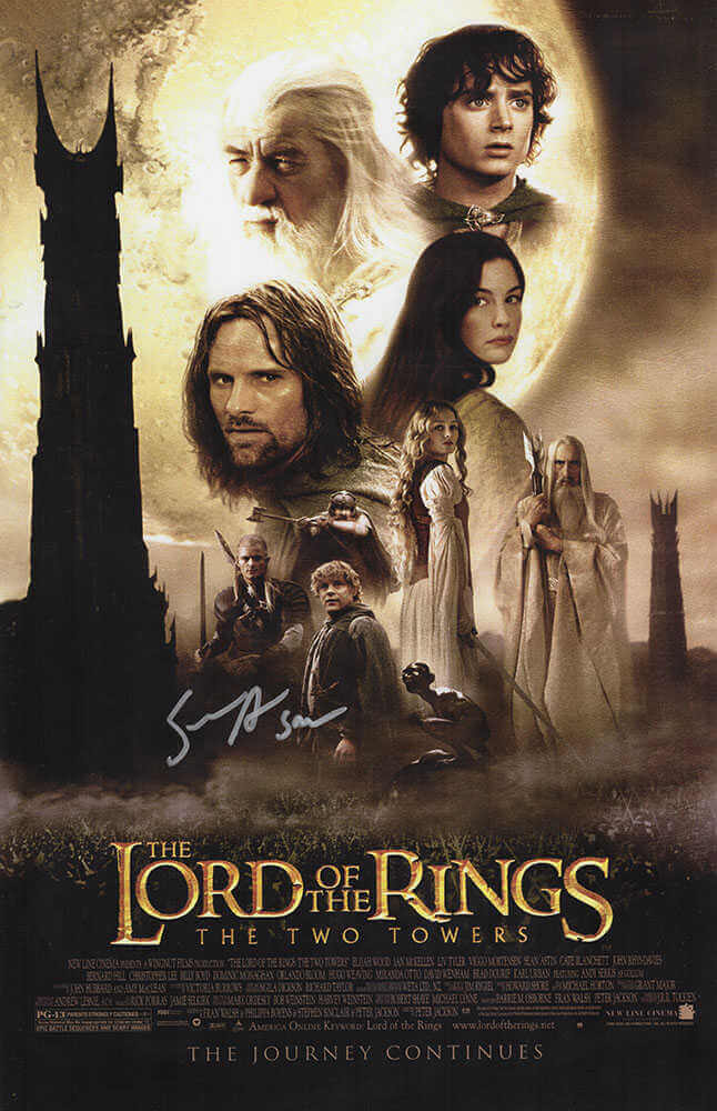 ASTPST502 11 x 17 in. Sean Astin Signed Lord of the Rings the Two Towers Movie Poster with Sam