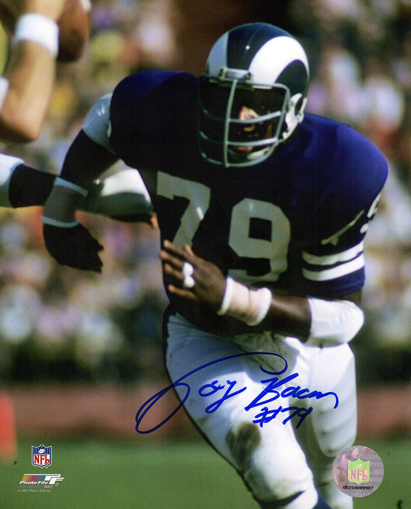 BAC08P301TW 8 x 10 in. Coy Bacon Signed Los Angeles Rams Running Action Photo