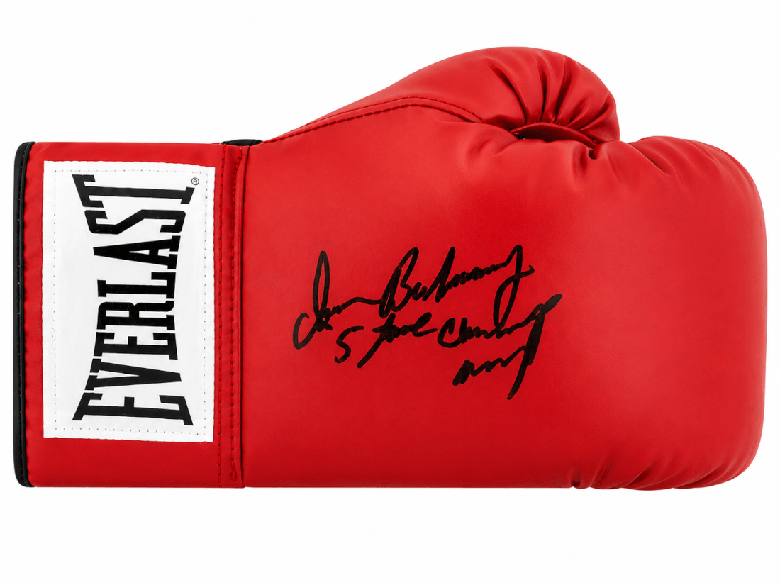 BARGLV507 Iran Barkley Signed Everlast Red Boxing Glove with 5 Time Champ