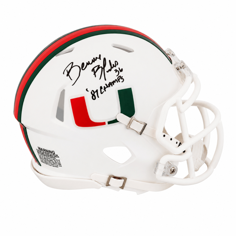 BLAMIN332 Bennie Blades Signed Miami Hurricanes Riddell Speed Mini Helmet with 87 Champs