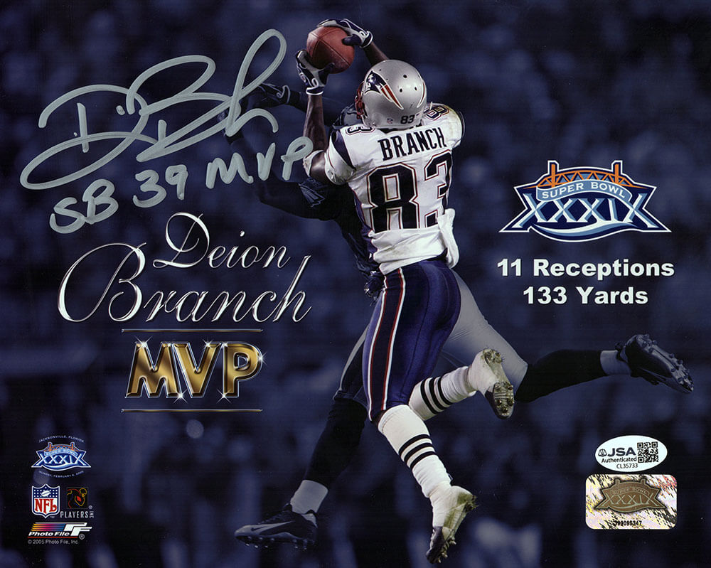 BRA08P320 8 x 10 in. Deion Branch Signed   England Patriots Super Bowl 39 MVP Photo with SB 39 MVP - JSA