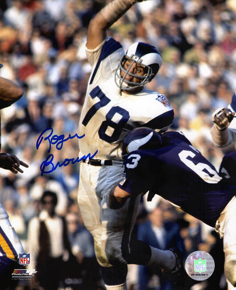 BRO08P382TW 8 x 10 in. Roger Brown Signed Los Angeles Rams vs Vikings Action Photo