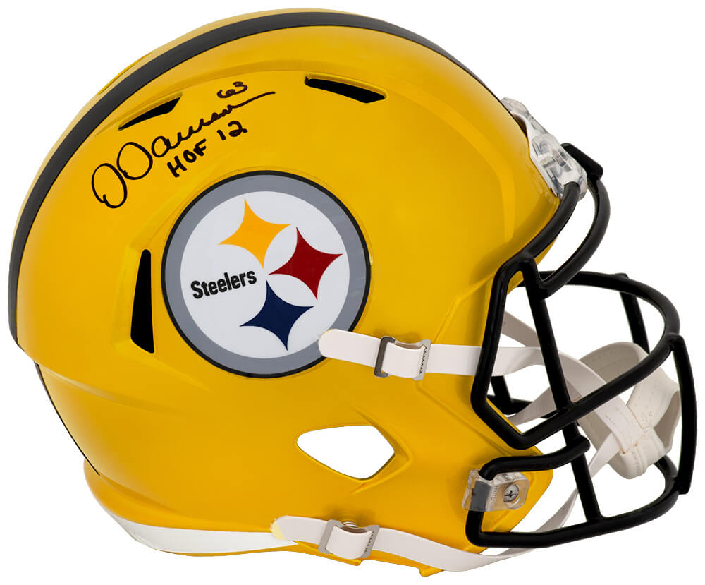 DAWREP314 Dermontti Dawson Signed Pittsburgh Steelers Flash Riddell Full Size Speed Replica Helmet with HOF-12