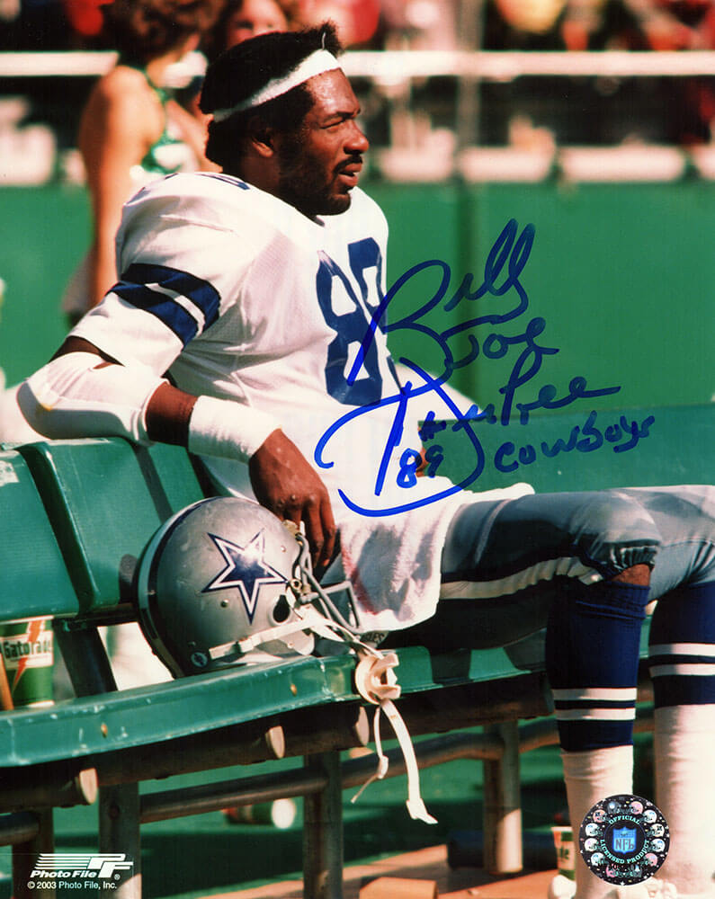DUP08P300TW 8 x 10 in. Billy Joe Dupree Signed Dallas Cowboys On Bench Photo with Cowboys
