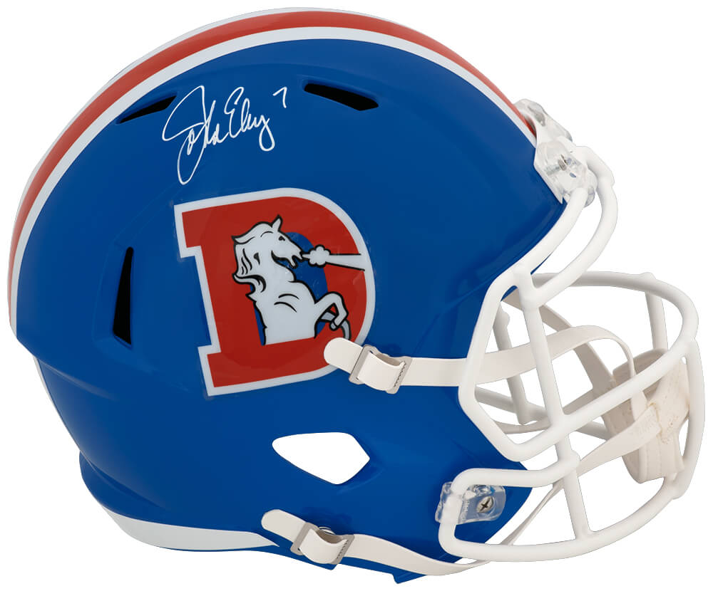 ELWREP312 John Elway Signed Denver Broncos Throwback D Logo Riddell Full Size Speed Replica Helmet