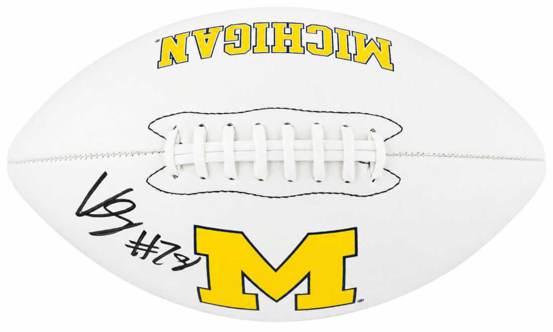 GRAFTB340 Kenneth Grant Signed Michigan Wolverines Logo Brands White Logo Football