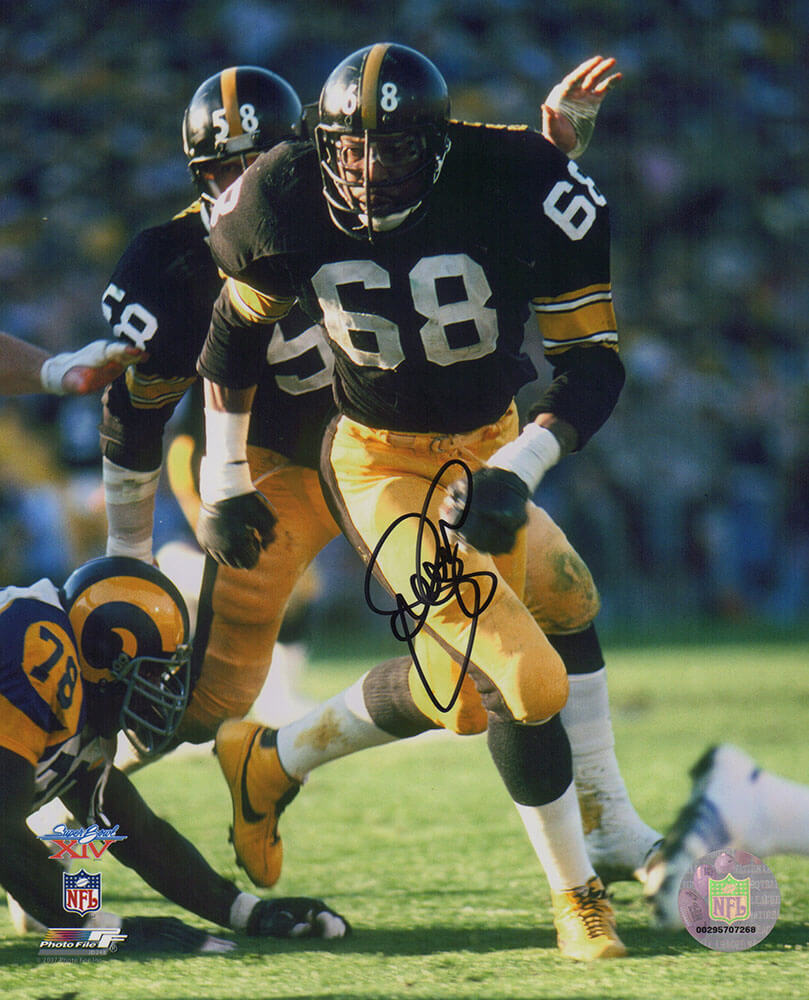 GRE08P321TW 8 x 10 in. LC Greenwood Signed Pittsburgh Steelers Super Bowl XIV Action vs Rams Photo